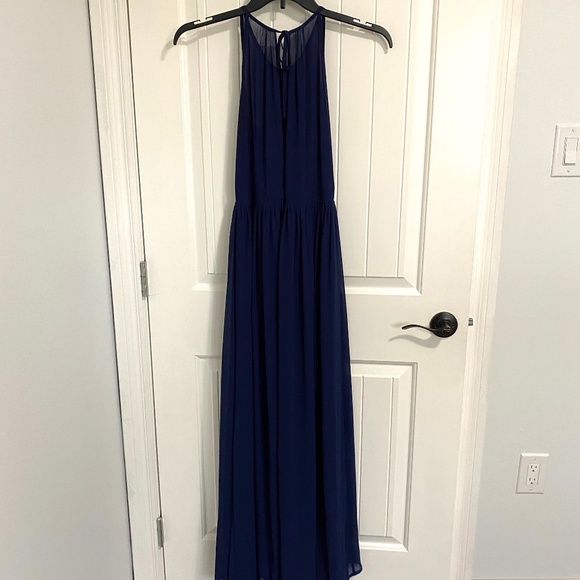Floor Length Navy Blue Bridesmaid Dress - Picture 3 of 6